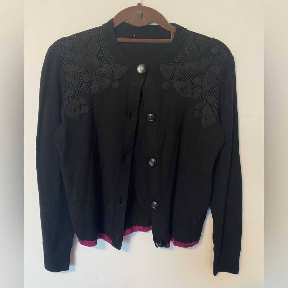 Size small black crochet detail cardigan